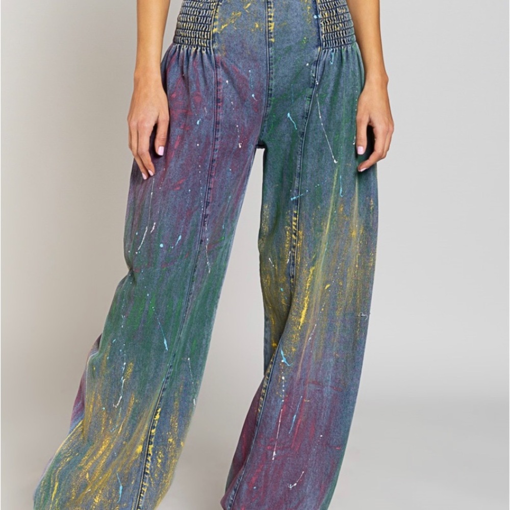 Painted Denim Harem Pants